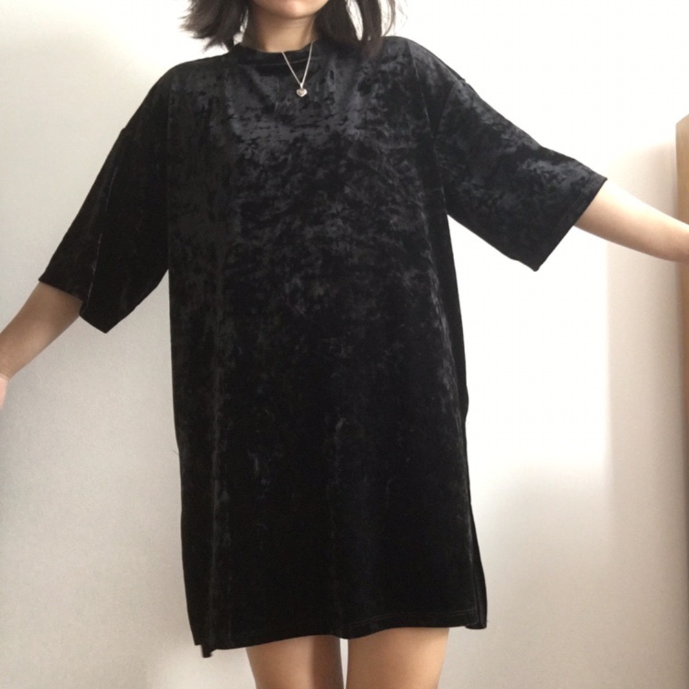 Monki Blue Velvet tunic shirt